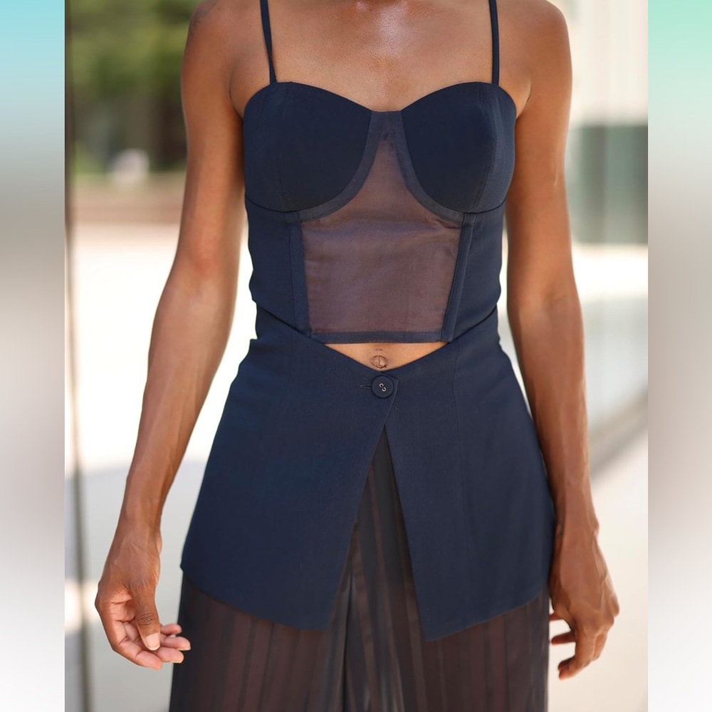 NWT The Drop Women's Sky Captain Organza Inset Long Corset Top by @signedblake